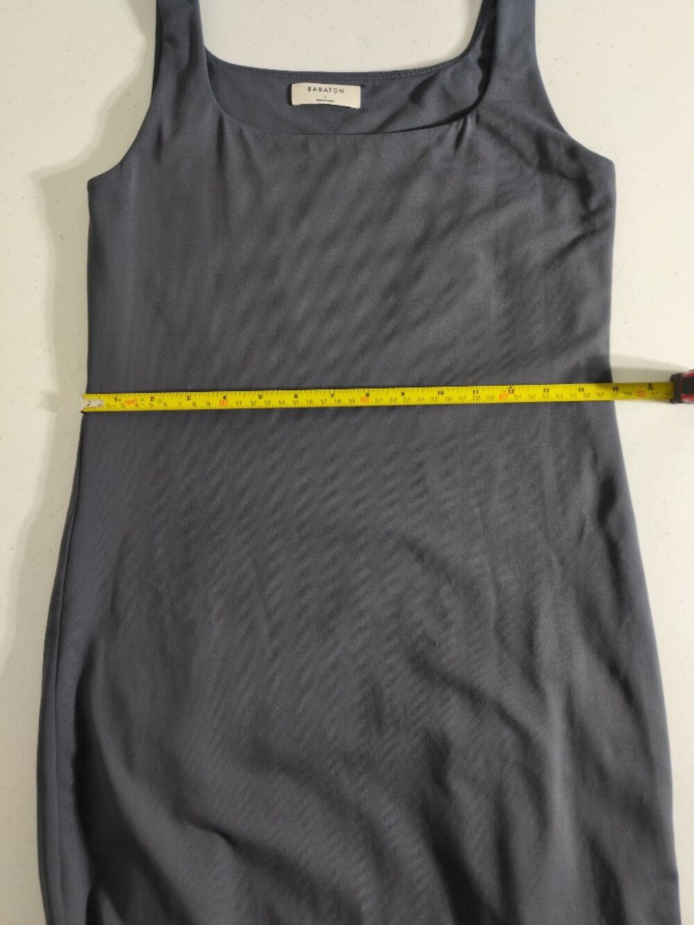Babaton Aritzia Contour Midi Tank Dress Large Bodycon Blue Grey Square Neck - Picture 9 of 11
